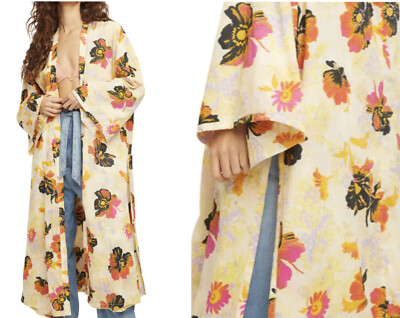 

Free People Jorja Duster Кимоно Oversized с цветочным принтом цвета слоновой кости желто-розовый  GUC, Ivory yellow pink, Jorja Duster
