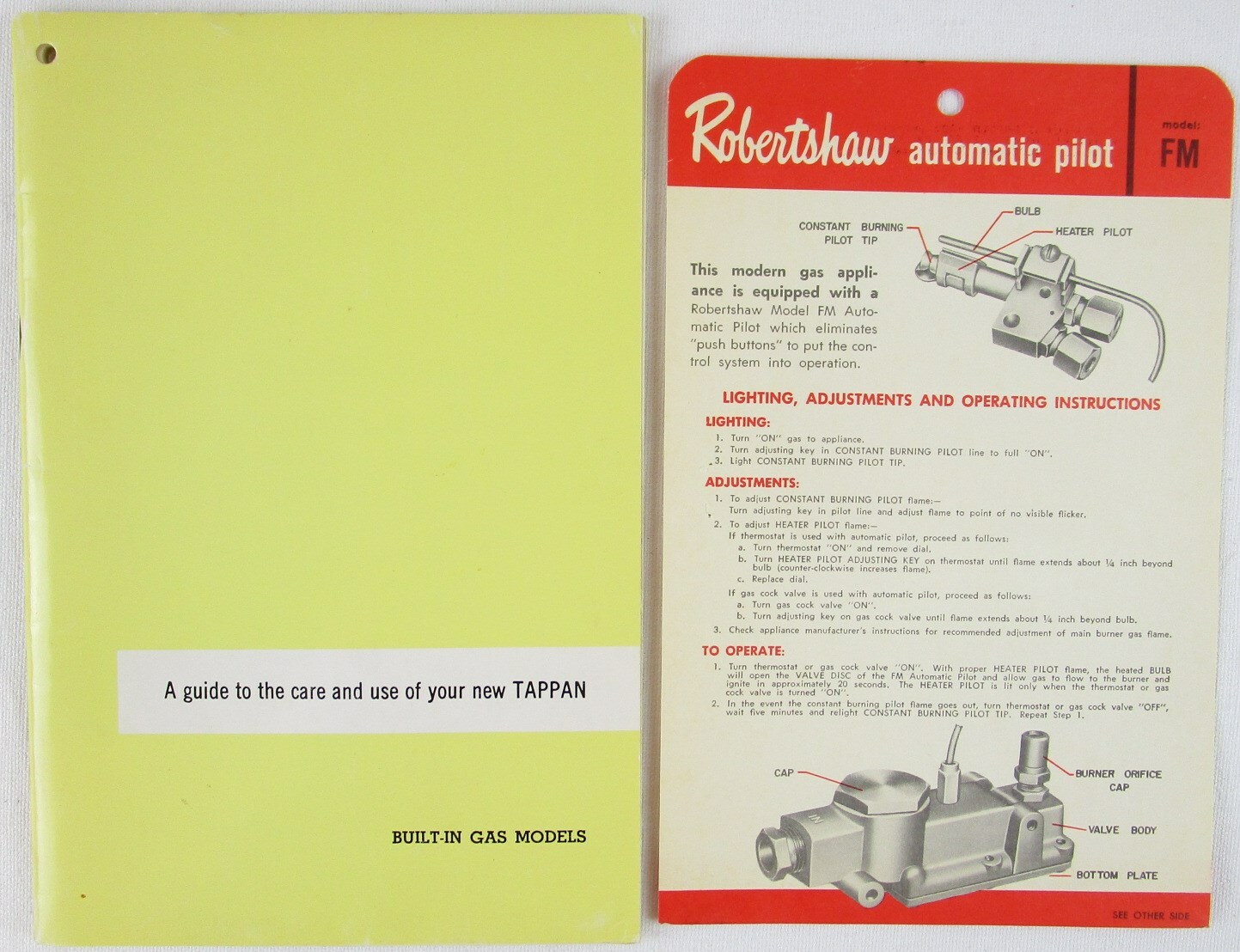 Tappan BuiltIn Gas Models Oven Owners Guide, Robertshaw Auto Pilot