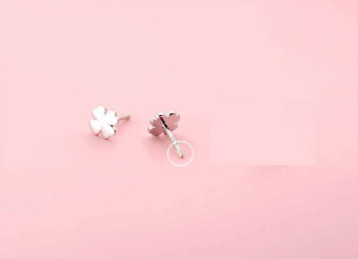 Adorable Tiny Flower Four-leaf Lucky Clover Silver SP Stud Earrings