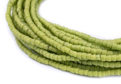 Lime Green Sandcast Seed Beads 3mm Ghana African Glass 26 Inch Strand Handmade