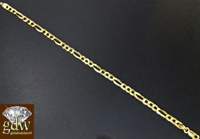 Pre-owned Globalwatches10 Real 14k Figaro Cuban Link Bracelet 9" Inches Men Women