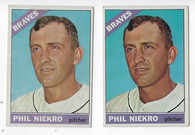 1966 Phil Niekro Topps #28 2 card lot VG/EX READ