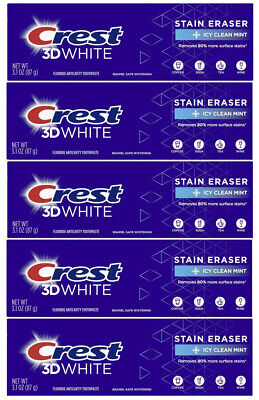 5x Crest 3D White Stain Eraser Whitening Toothpaste 3.1oz Exp.2026