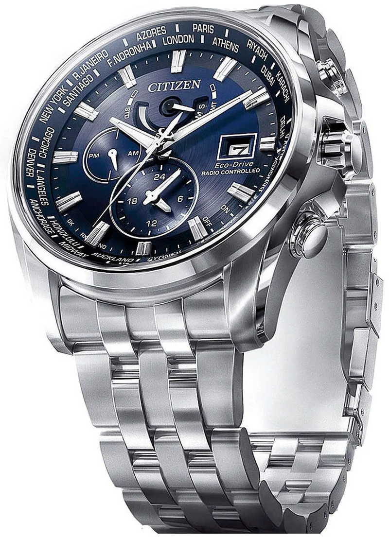 Pre-owned Citizen Sapphire Crystal Radio Controlled Men's Watch Dual Time At9030-55l