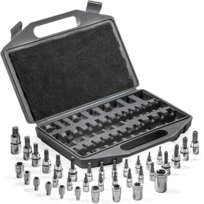 35pc E-Socket Star Torx Bit Set Tamper Proof Internal External Female 1/4'' 3/8''