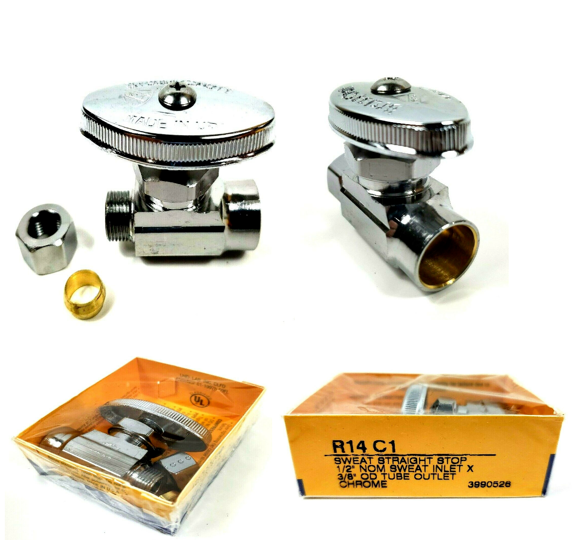 Brass Craft R14 C1 1/2" Nom Sweat Inlet 3/8" comp Outlet MultiTurn NIB