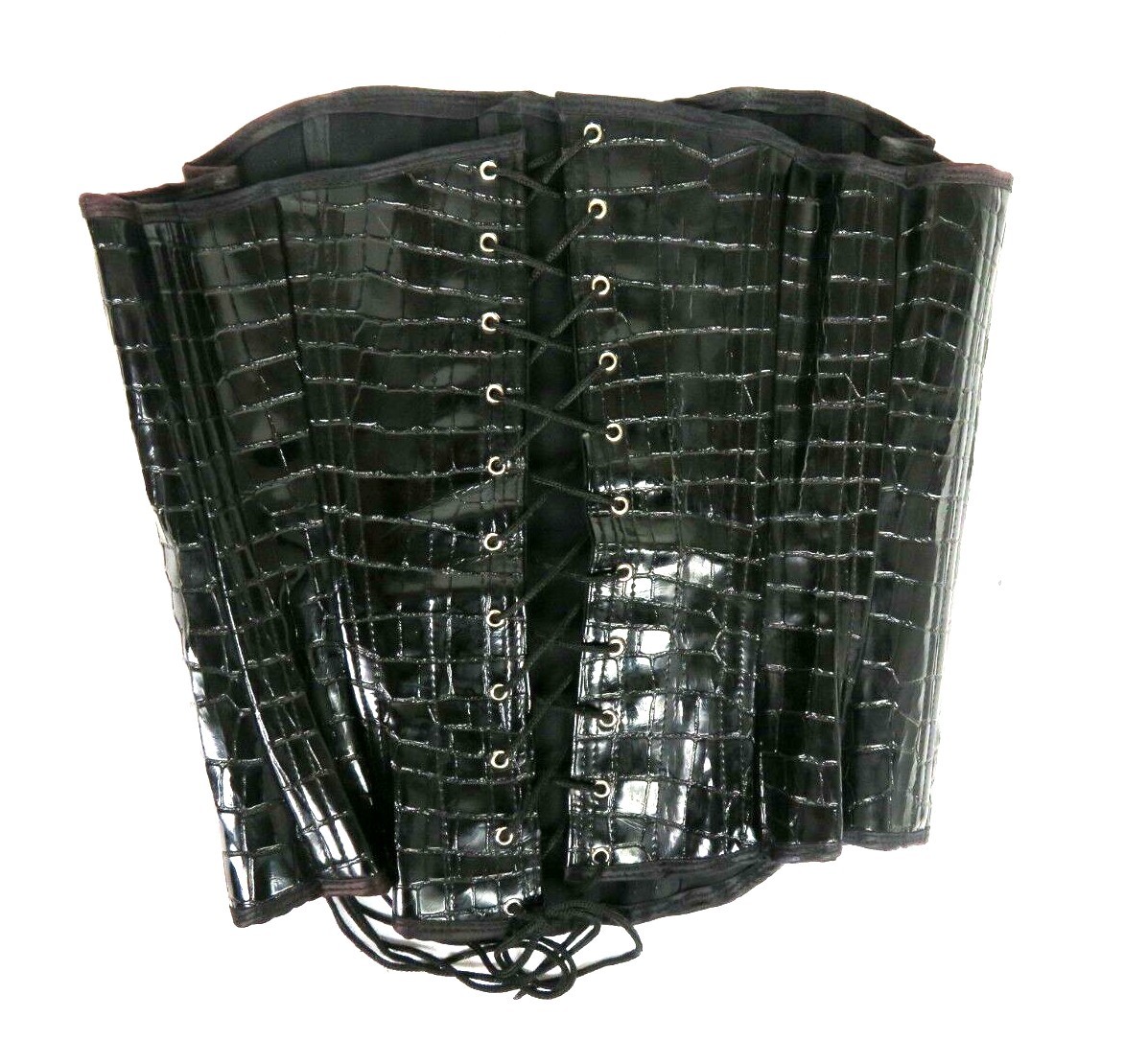 Womens Black Snake Skin Pattern Corset Bustier Lace Up Underbust Ribbed Lined