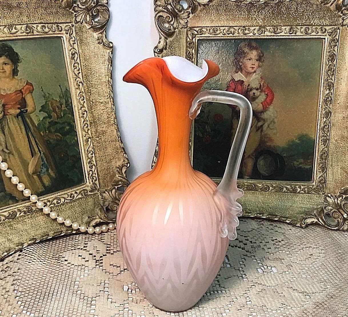 Mt. Washington Style Pink Satin Zig Zag HERRINGBONE DESIGN Glass Vase