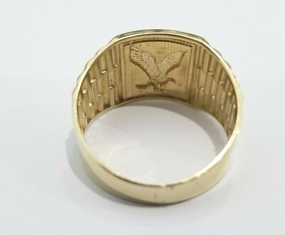 Pre-owned Engagement Ring Men 10k Yellow White Real Gold Eagle Bird Lucky Fashion Ring Band Flying Size 10