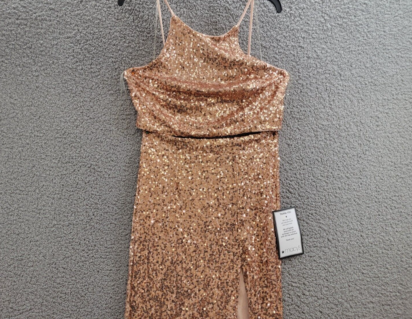 Emerald Sundae 2-Pc. Sequined Halter Dress Juniors L Rose Gold Back Zip Closure - Picture 3 of 18
