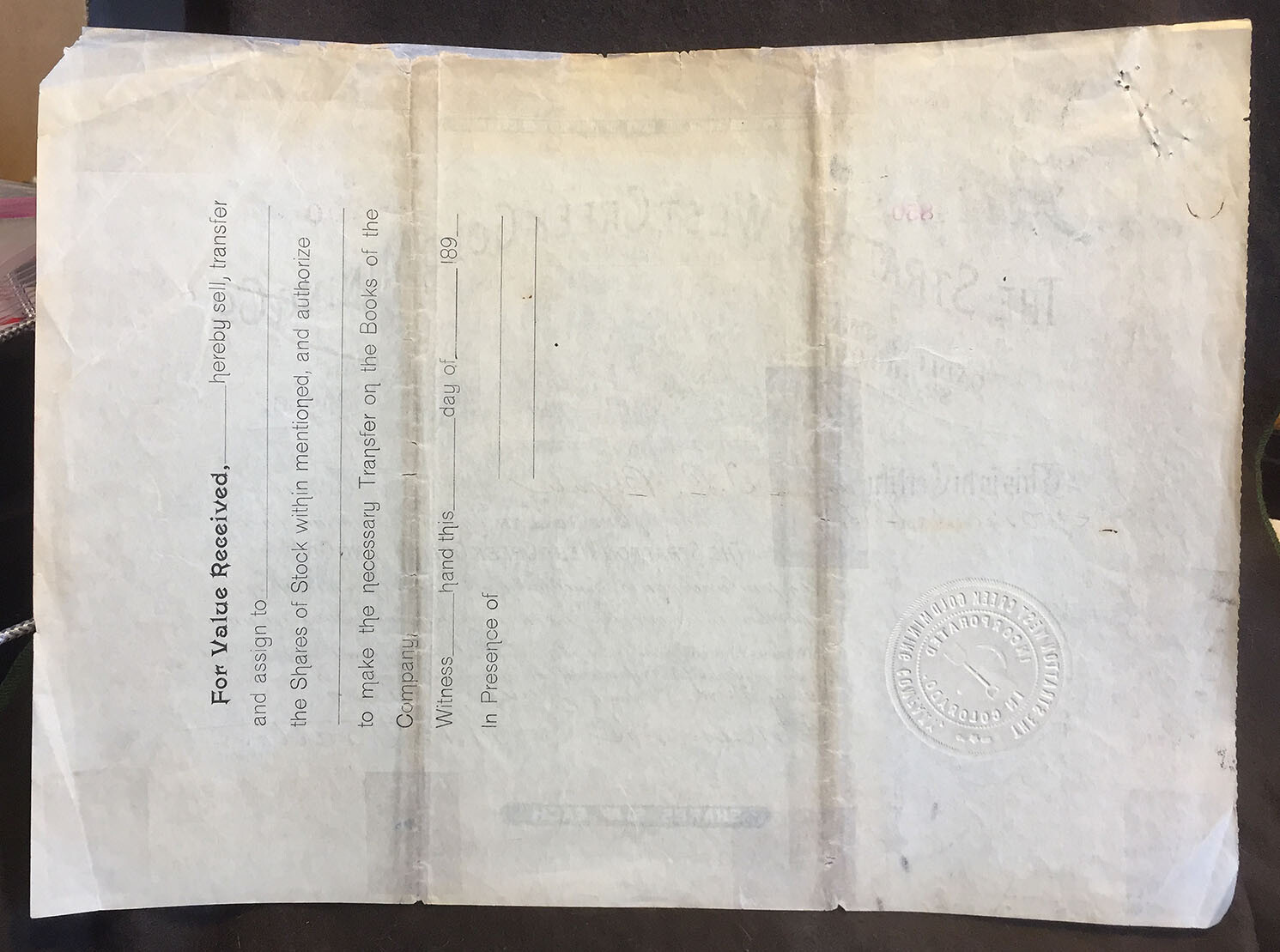 STRATTON WEST CREEK GOLD MINING CO stock certificate West Creek Colorado 1897