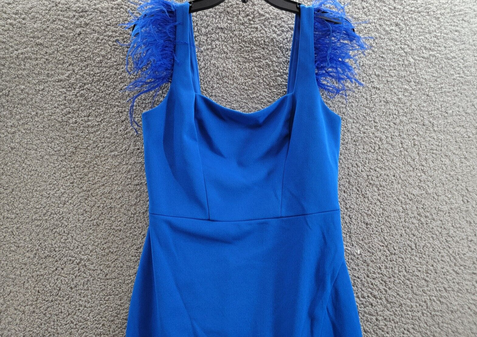 Aidan by Adrianna Papell Feather-Trim Sheath Dress Women's 8 Blue Solid Back Zip - Picture 3 of 16