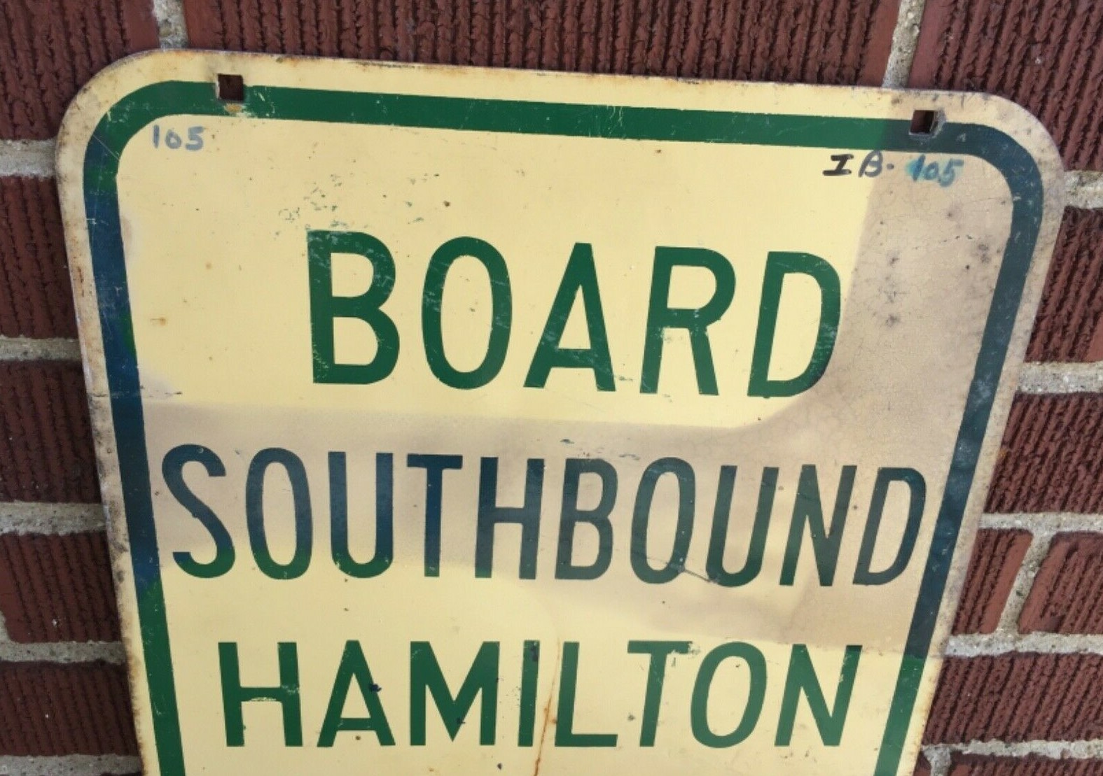 50s - 60s BOARD HAMILTON COACH STOP Downtown Detroit Road Street Sign Michigan