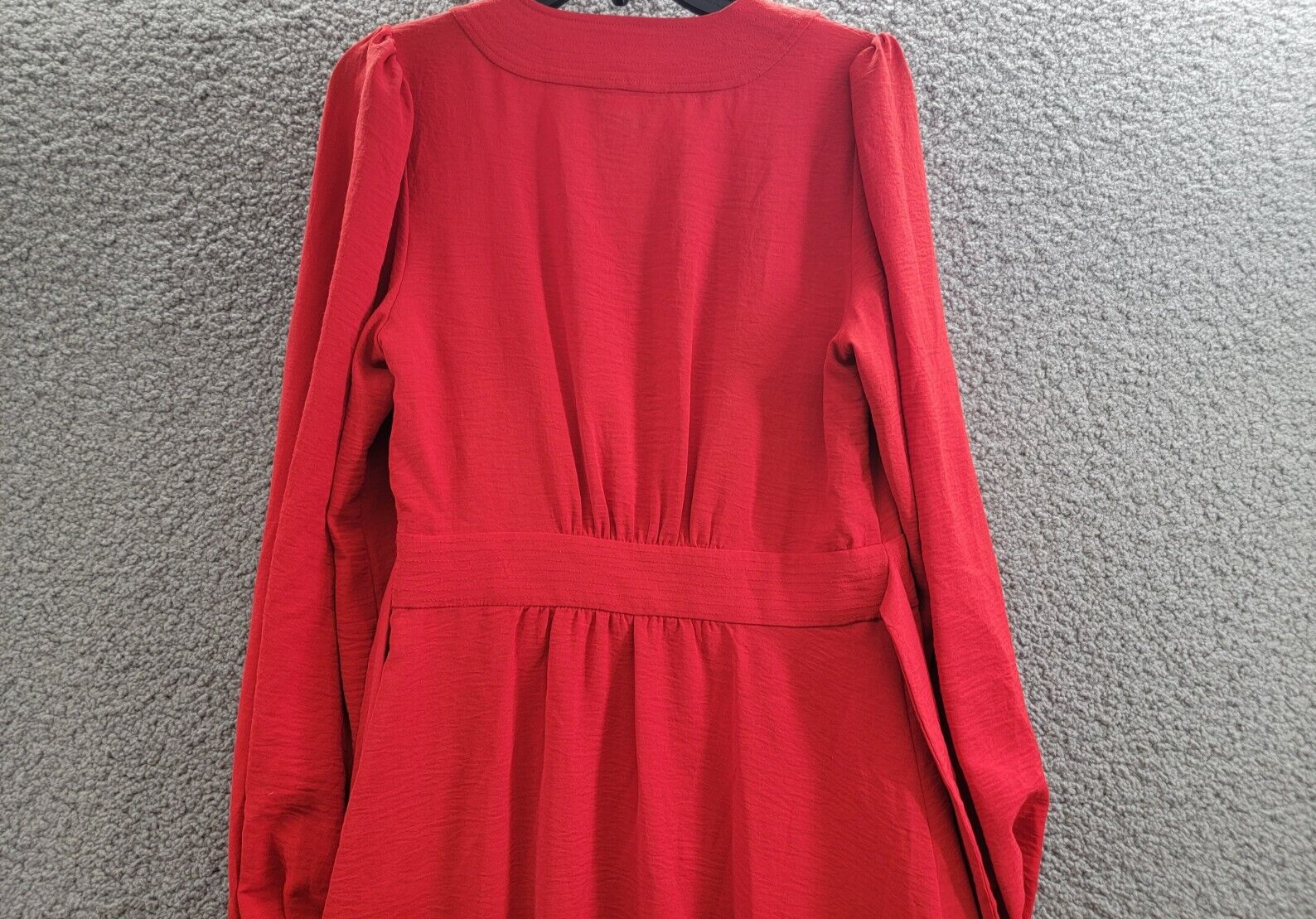 Tommy Hilfiger Faux-Wrap Blouson-Sleeve Midi Dress Womens 4 Red Side Zip Closure - Picture 11 of 16