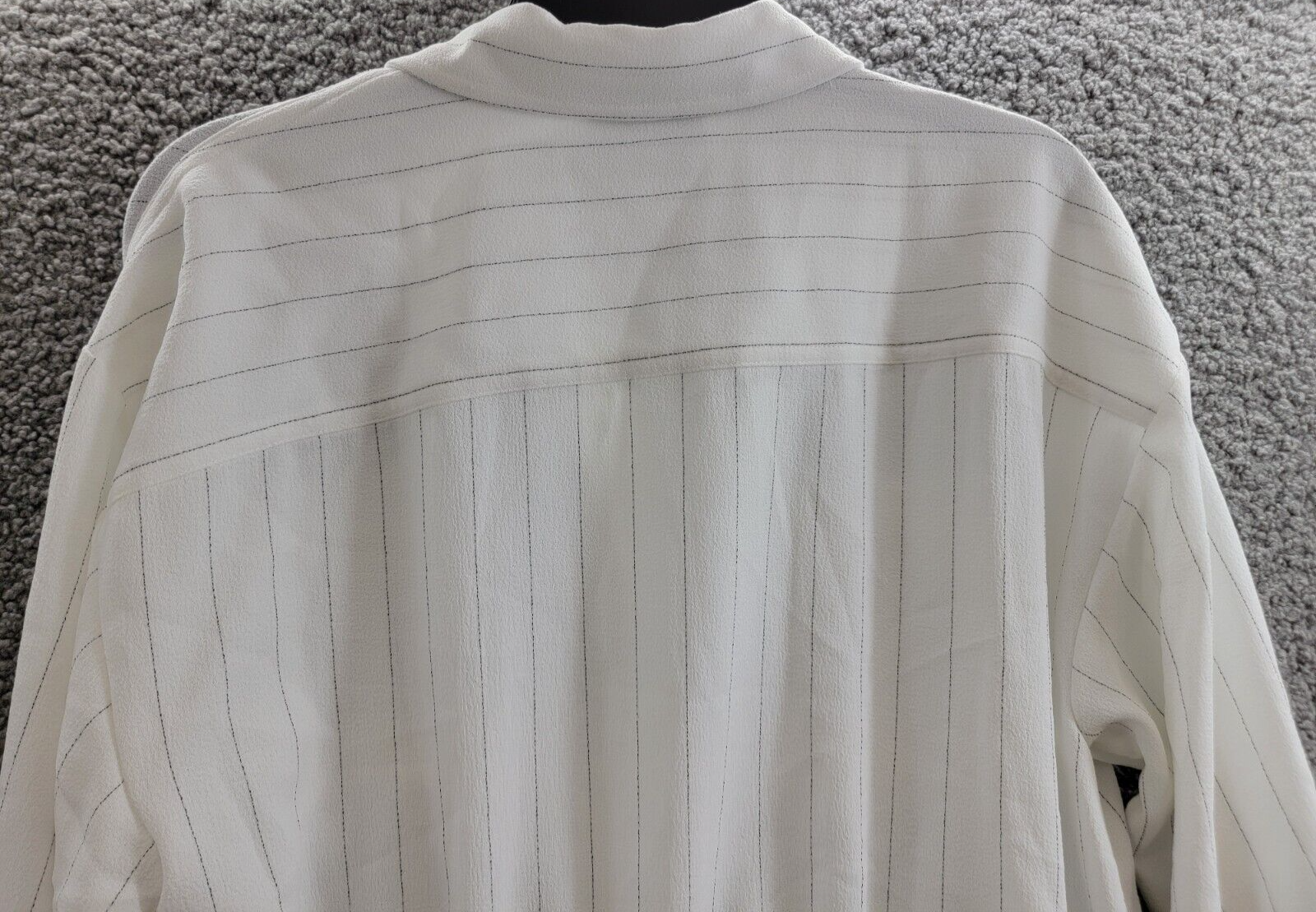 Calvin Klein Striped Drawstring-Waist Tunic Blouse Women's S Soft White Collared - Picture 12 of 17