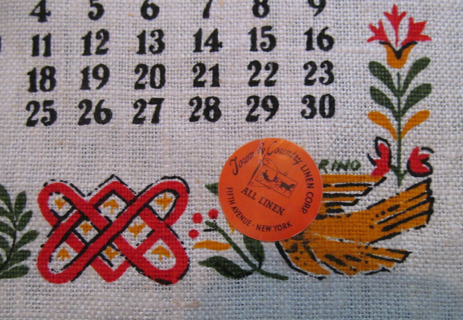 Vintage 1967 Linen Cloth Wall Calendar Tea Towel NEVER USED 