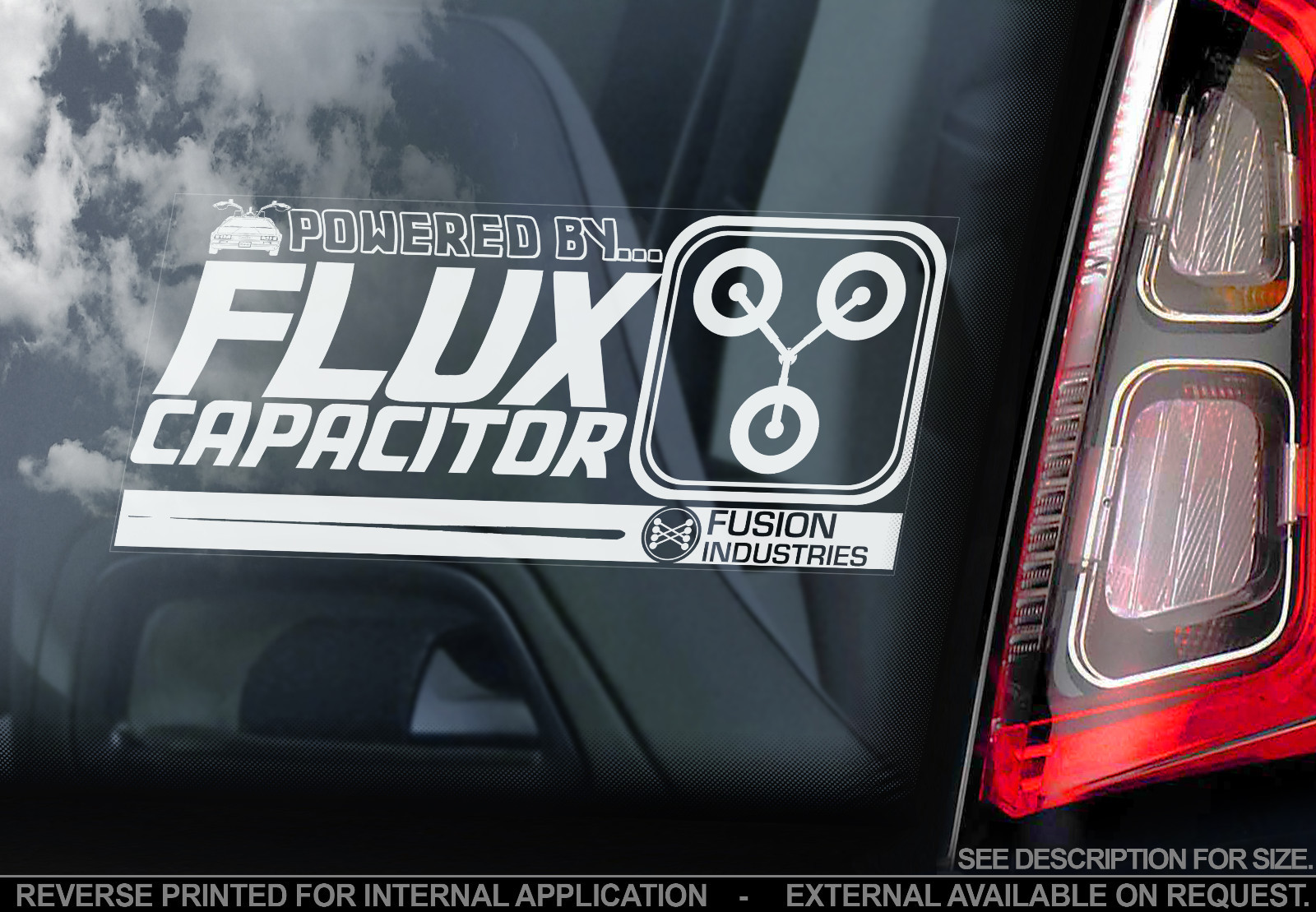 Powered by FLUX CAPACITOR - Car Window Sticker - Back to the Future