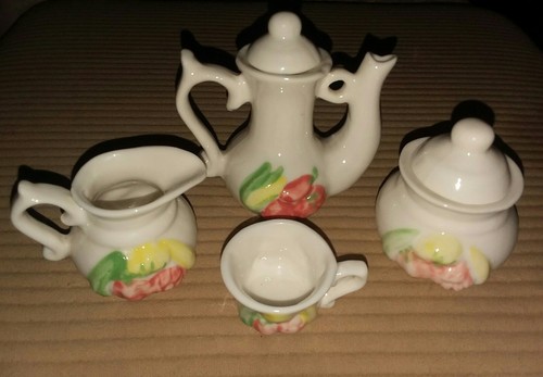 VINTAGE PORCELAIN/CERAMIC  MINIATURE  TEA SET 6 Pieces. EMBOSSED PAINTED VEGGIES
