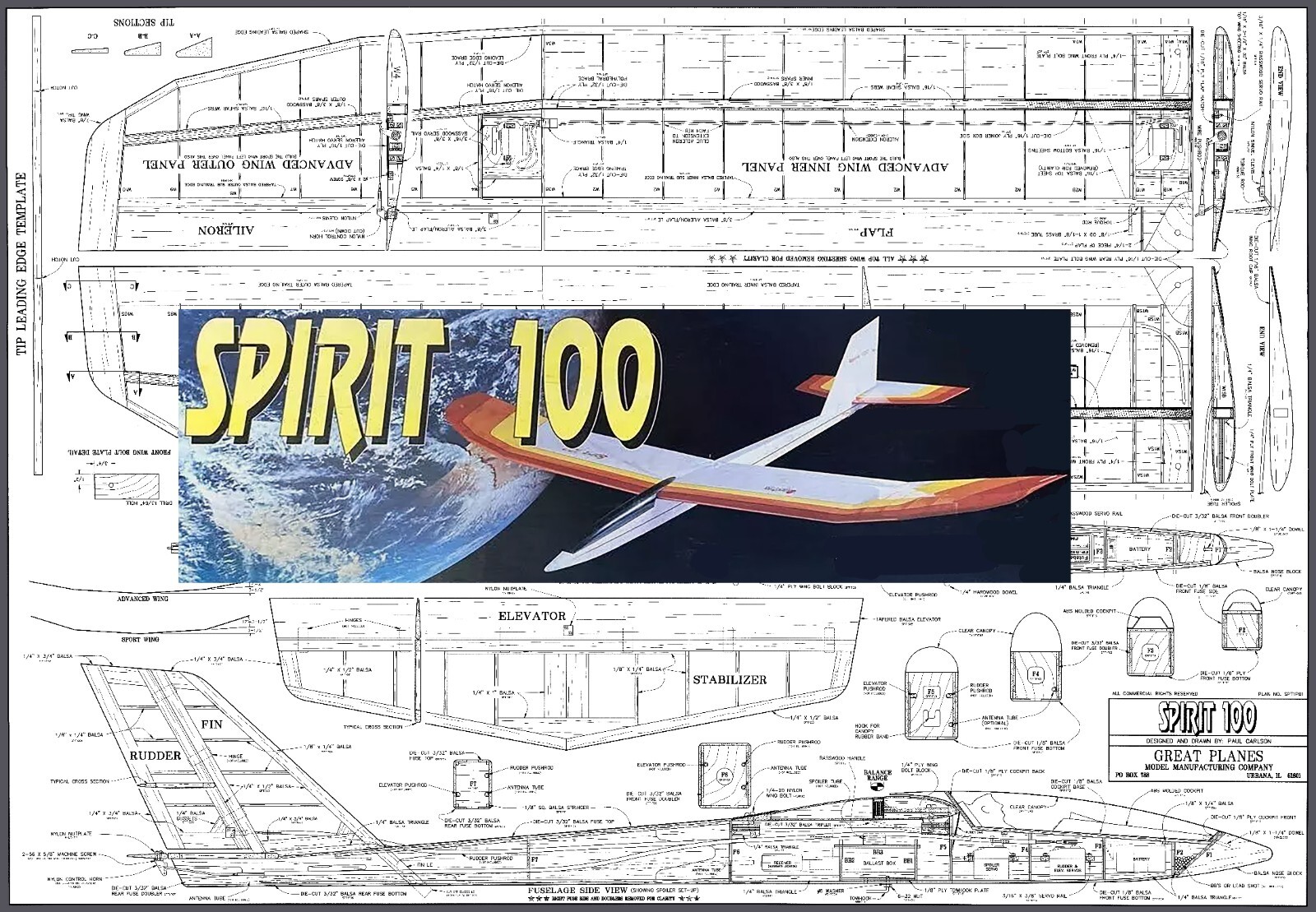 RCグライダー GREAT PLANES SPIRIT100 Great Planes Model Airplane Plans (RC): SPIRIT 100 99½