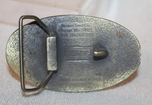 vintage JACQUES SEEDS Belt Buckle - Brass - 1977 Limited Edition - Farm Boy