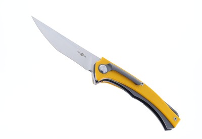 Two Sun Folding Knife Yellow G10/Black Titanium Handle D2 Plain Edge TS157-D2