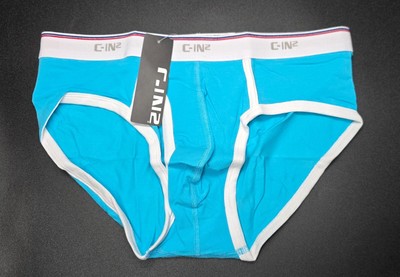 C-IN2 Men's Throwback Fly Front Underwear Brief Size M L Blue - NWT!