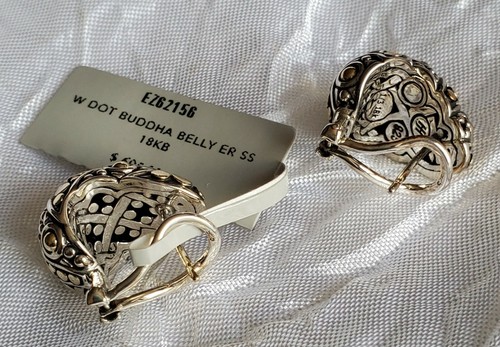 Pre-owned John Hardy Jaisemer Dot 18k Gold Sterling Silver Dot Huggie Earrings