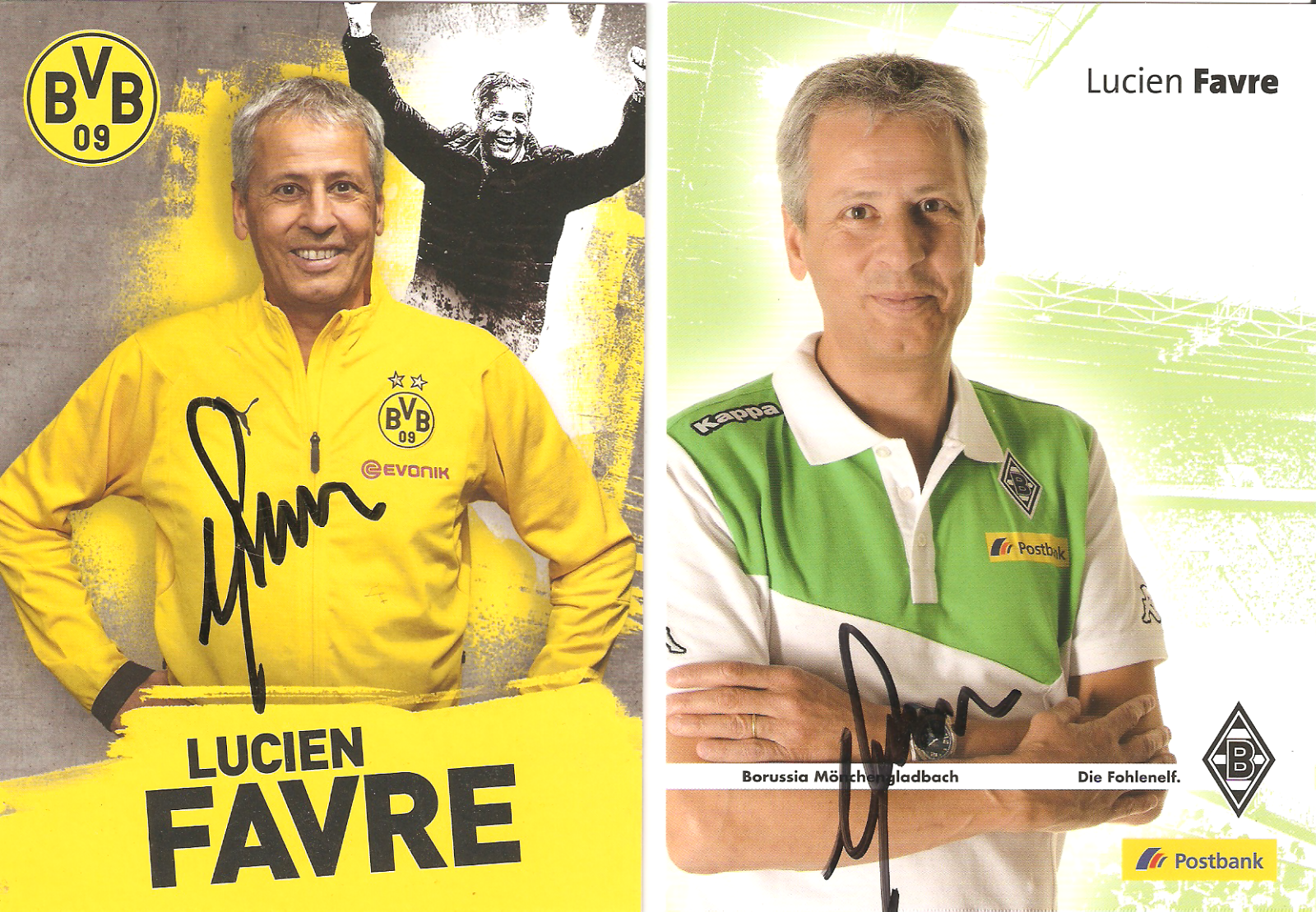 2 AutogrammkartenLucien FavreBorussiaM.-gladbachDortmundoriginal signiert