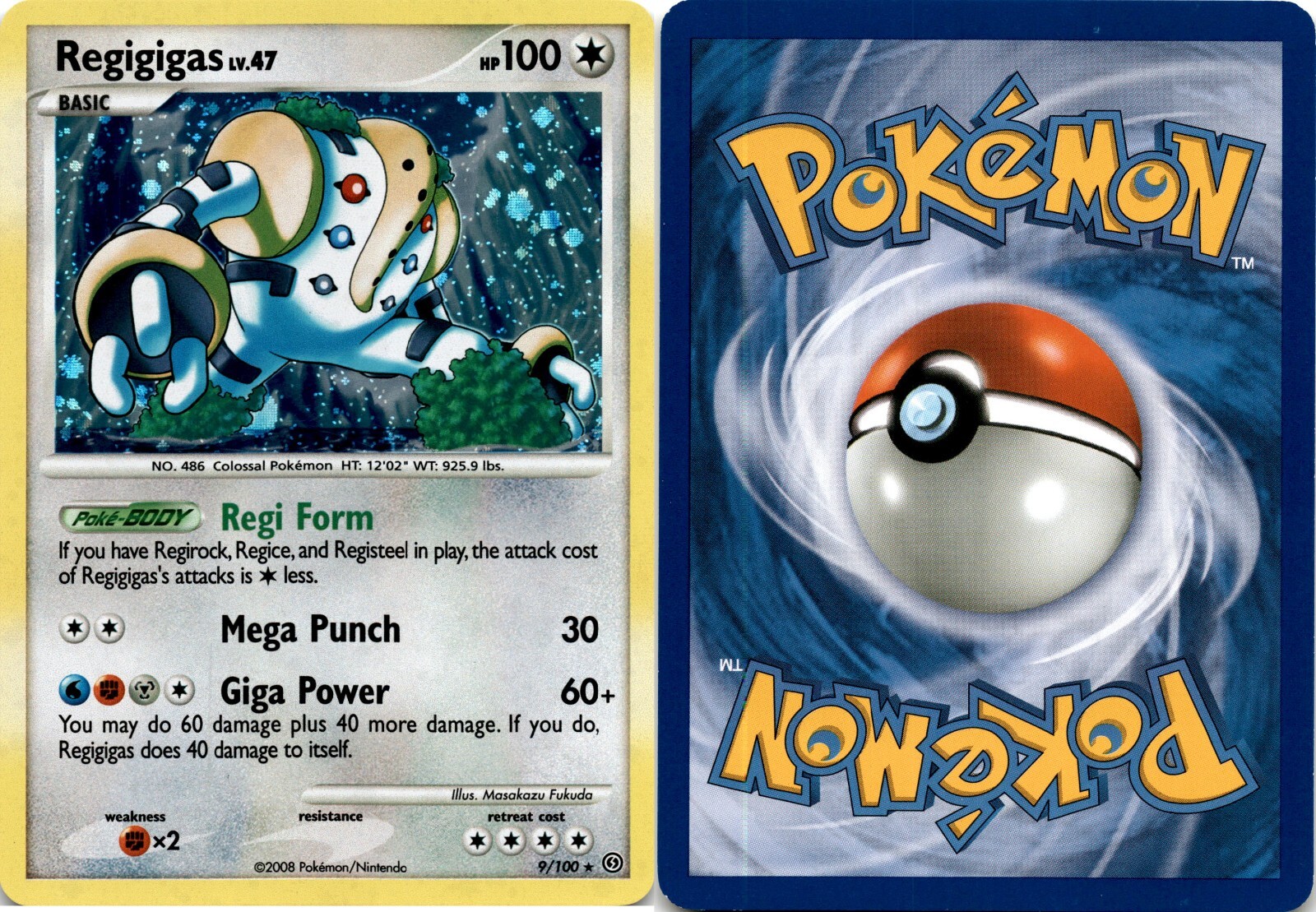 2008 Pokemon, Stormfront, #9/100 Regigigas LV.47, Holo Rare