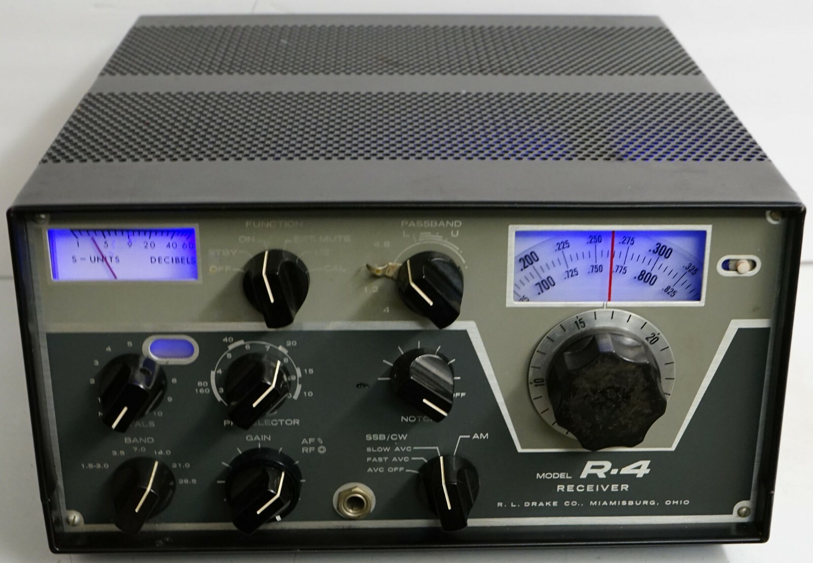 DRAKE R4 HF AM CW SSB TUBE RADIO RECEIVER w/ BLUE LED BULBS + W7FG