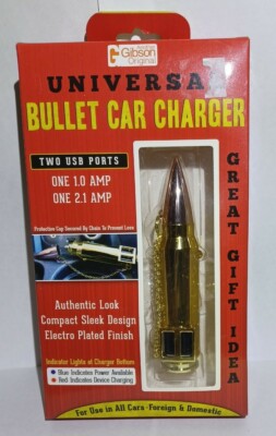 Universal Bullet Car Charger 2 USB Ports Electro Plated Finish Auth Look NIB