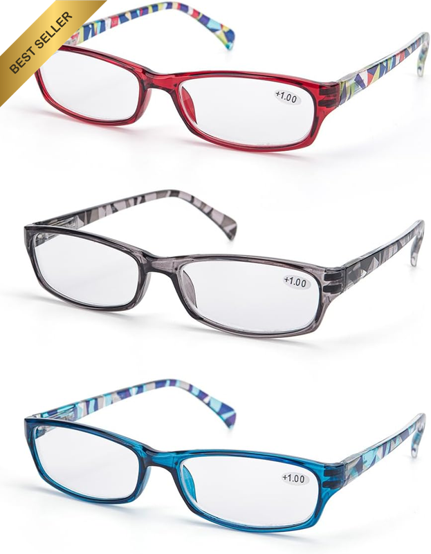 3-Pack Blue Light Blocking Reading Glasses for Women with 3 Fashion Colors, Spri