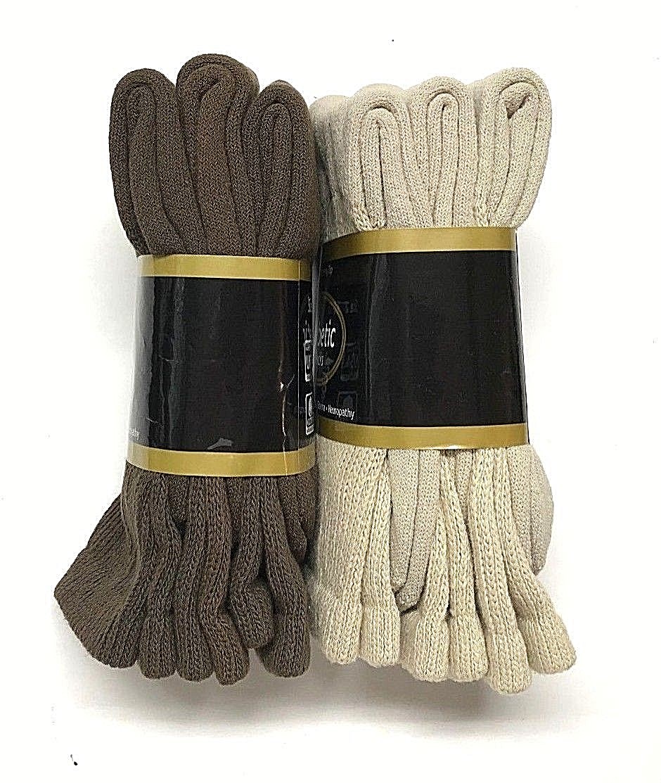 6 / 12 Pair Non-Binding Top DIABETIC Brown & Tan Crew Sock Size 9-11 USA .