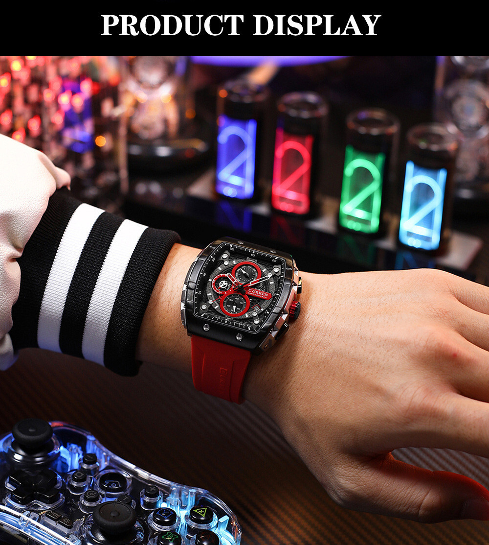 CURREN Men Rectangle Watch Fashion Chronograph Wristwatch Boy Girl Sport Watches