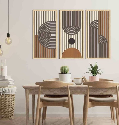 Mid Century Modern Wall Art Boho Set Of 3 Hollow Wooden Boho Art Wall Decor