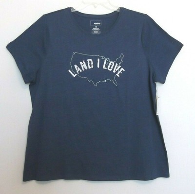 Sonoma Plus Size 1X Patriotic ''Land I Love'' Blue knit top, short sleeves NWT