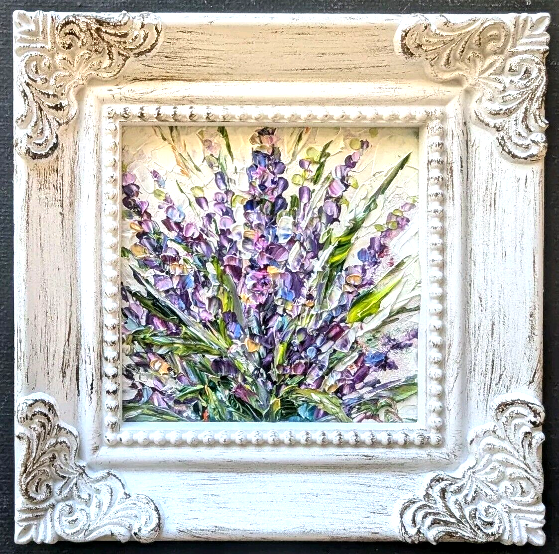 Original OIL Impasto PAINTING "LAVENDER" Impressionism by Olga Diduh Framed