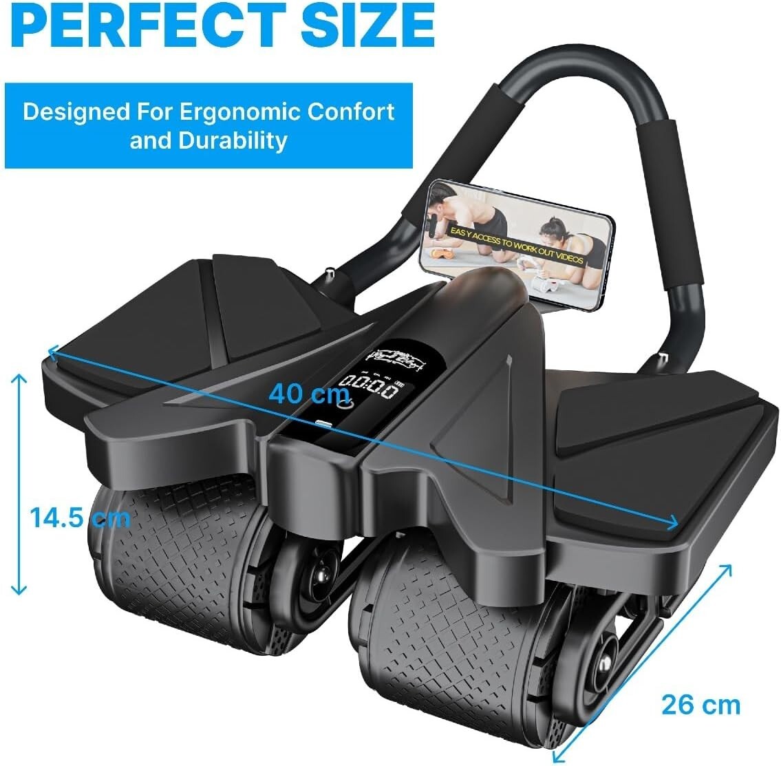 Royal Blaze Abdominal Roller Elbow Support Anti-Slip 4 WHEEL + 3 BANDS + 1 STRAP