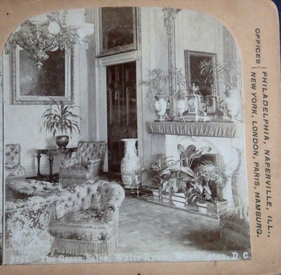 1890'S STEREOVIEW CARD THE GREEN SALON WHITE HOUSE WASHINGTON DC UNIVERSAL PHOTO