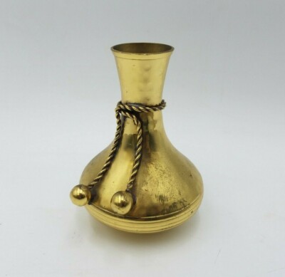 Mid Century A Pair of Vintage Brass Vases with Tassel Detail