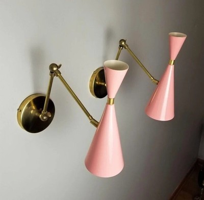 Italian Modern Brass & Pale Pink Enamel Monolith Reading Lamp Decor Light