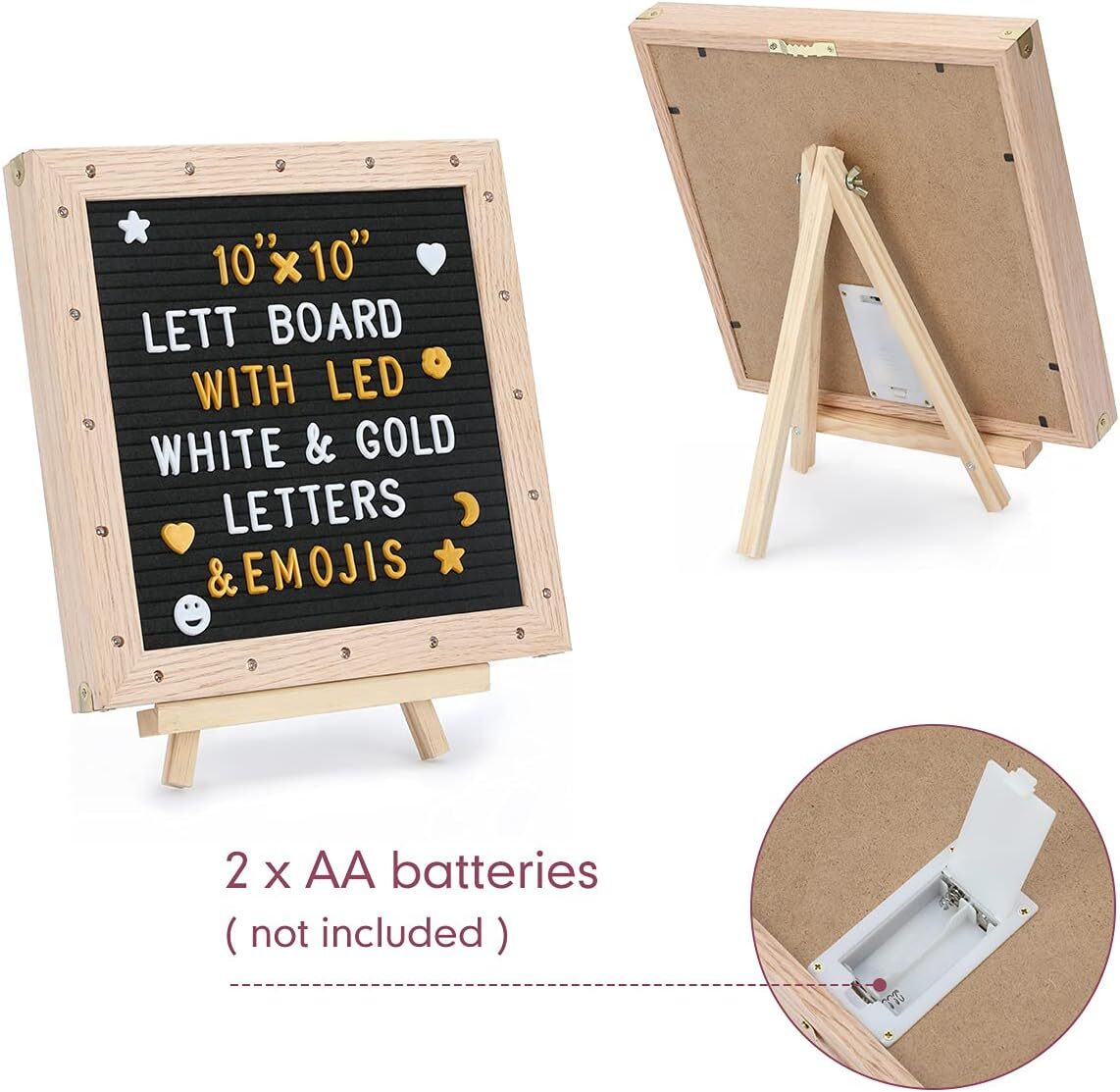 Tuffen Felt Letter Board +LED Lights 10x10" Changeable Message Board with Stand