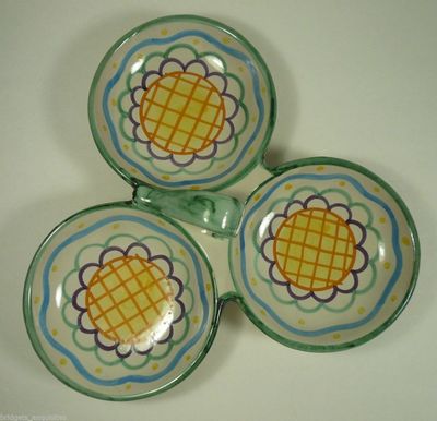 Solimene 3 Part Relish Tray with Handle Flowers Italy
