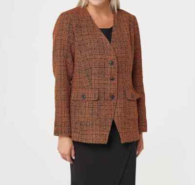 Linea by Louis Dell'Olio Boucle V-Neck Jacket-Black/Caramel-Plus 24-NEW-A384499