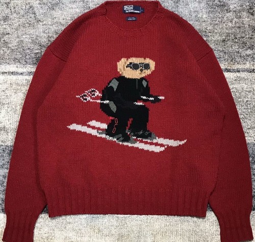 RARE Vintage Polo Ralph Lauren 90s Hand Knit Red Bear