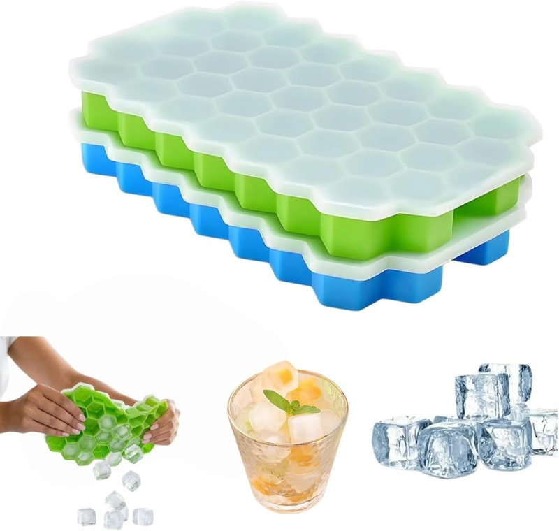 2 Pcs Ice Cube Molds, Honeycomb-Shaped Silicone Ice Cube Molds, with Lids, Easy