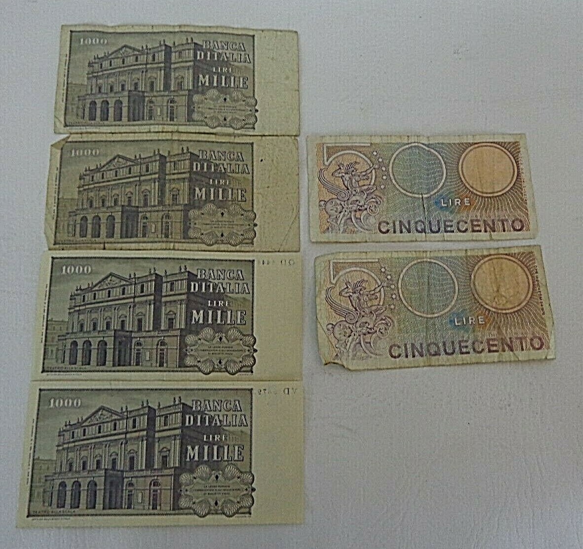 Lot of 6 Bank Notes, Banca d'Italia Italy 1974-1980 500 & 1000 Lire Used