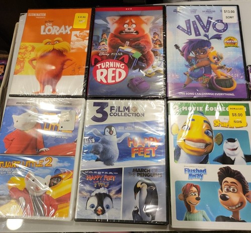 Qty Of 7 Kids Dvds. Vivo,Lorax,Turning Red,The Nut Job 1/2