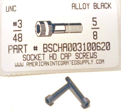#3-48x5/8 Hex Socket Head Cap Screws Alloy Steel Black (15)