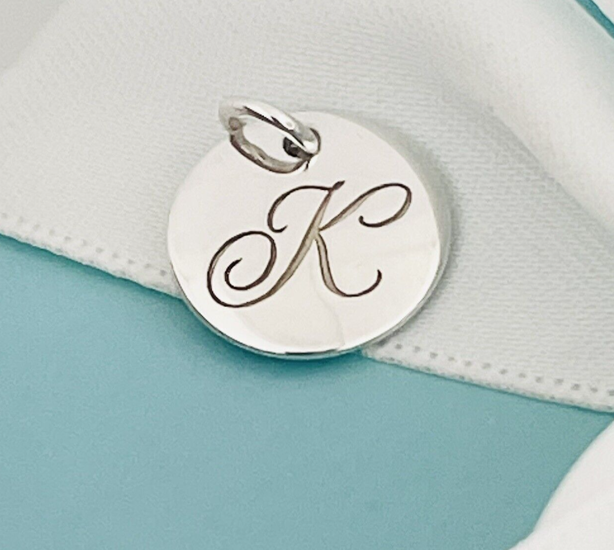 Tiffany Letter K Notes Alphabet Disc Charm Initial Pendant